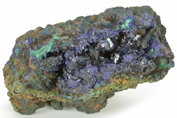 Lustrous Azurite Crystals on Fibrous Malachite - China #236668